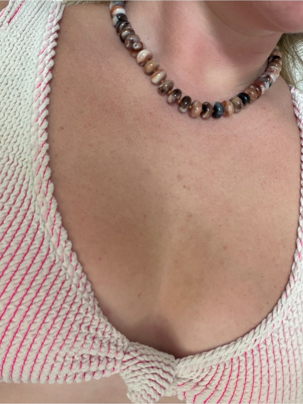 Anthropologie Brown and Cream Agate Bead Necklace